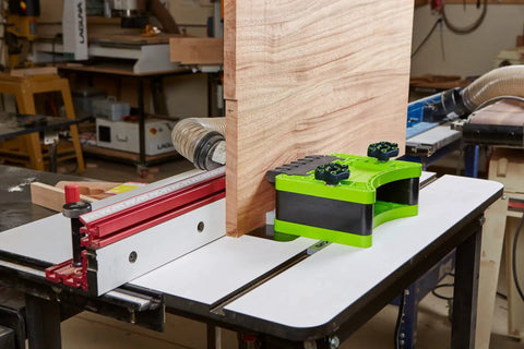 FeatherDUO FP3 Featherboard for Table Saws Router Tables and Band Saws with Stackable EVA Feathers in use on router table