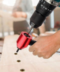 Heavy Duty Rivet Nut Tool Kit Compatible With Electric Drill And Ratchet Wrench being used on wood with rivets.