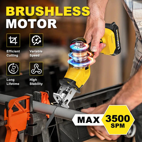 Cordless Reciprocating Saw With 0-3500 SPM Stepless Speed, Comes With 4 Blades And 2 Batteries, Tool Free Blade Change, Lightweight