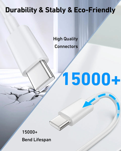 White USB-A to USB-C CarPlay cable, 3ft, 2-pack with durable connectors.