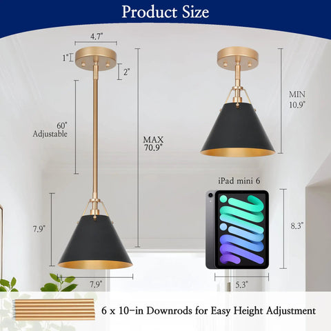 Dope Modern Black And Gold Farmhouse Pendant Light For Kitchen Island One Light With Vintage Vibe 7.9 Inch Diameter Hanging Pendant For Dining Room Hallway Foyer And Bedroom