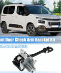 Vehicle parked showing front view and Door Check Strap For Partner Tepee And Similar Vans, Heavy Duty Door Hinge Limiter