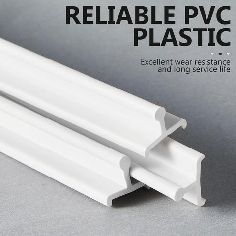 Close-up of two durable white vinyl channel pieces, part of the Two Pack 72 Inch Vinyl Sliding Screen Door Replacement Track Bottom Rail Kit.