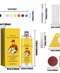 All In One Tile And Stone Crack Repair Kit For DIY Home Tile Repairs With Quick Drying Waterproof Paste, tools, and dimensions.