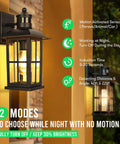 13 Inch Motion Sensor Outdoor Wall Light With Dusk To Dawn, Anti Rust 100 Percent Aluminum Black Exterior Lantern, two modes visible