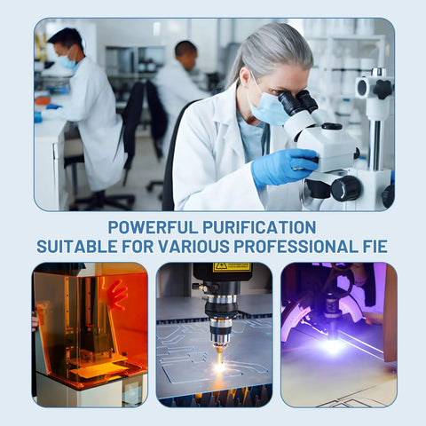 Scientists and engravers using high-power laser systems for purification with Beefy Power Laser Fume Extractor For D1 Pro S1 P2 F1 M1 Engravers