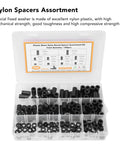 150 Piece Nylon Spacer Set Assortment For DIY And Pro Projects Black Round Post Spacers Plastic Washer Shims For Screws Hardware Standoff Kit Durable Lightweight Spacing Solutions, open organizer box