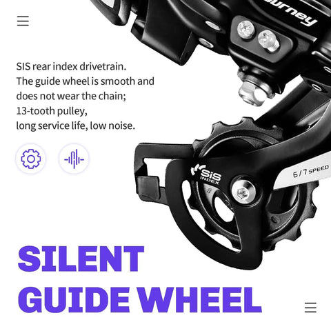 Close-up of Rear Derailleur RD TY500 6 And 7 Speed Direct Mount showing the SIS Index gear system and aluminum build.