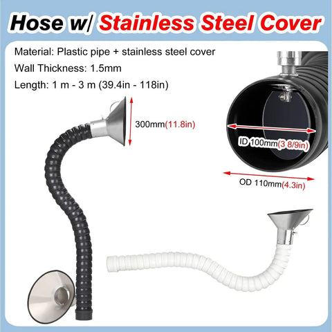Heavy Duty Flexible Air Extractor Duct Hose, Badass Lab Fume Capture Arm, adjustable plastic and stainless steel 1-3m exhaust pipe.