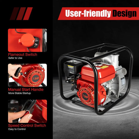 User-friendly design of Heavy Duty 75Hp Gas Powered Water Transfer Pump 3 Inch 60 M3 Hr Flow with speed control and flameout switch.