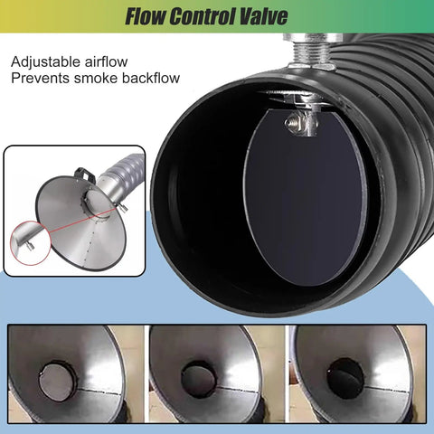 Adjustable Multi Position Exhaust Arm with Hood showing flow control valve for fume extraction and dust collection.