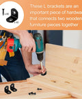 Person installing Stainless Steel L Bracket Corner Brace Set With 40 Pieces And 80 Screws for wooden furniture assembly