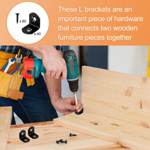 Person installing Stainless Steel L Bracket Corner Brace Set With 40 Pieces And 80 Screws for wooden furniture assembly