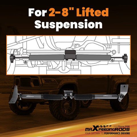 Dual Steering Stabilizer For Dodge Ram 2500 3500 4WD With Two Inch Lift G1 Version shown on lifted suspension diagram
