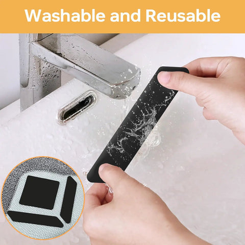 12 Piece Rug Gripper Kit Non Slip Rug Tape being washed under running water, highlighting reusable and washable features.