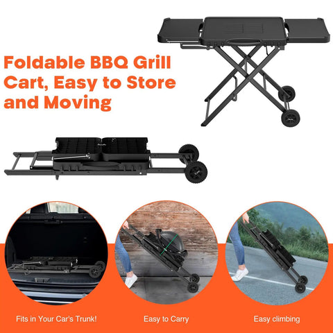 Portable Foldable Grill Table With Wheels And Side Shelf 51 Inch Large Space BBQ Stand For Woodfire OG Series Grills