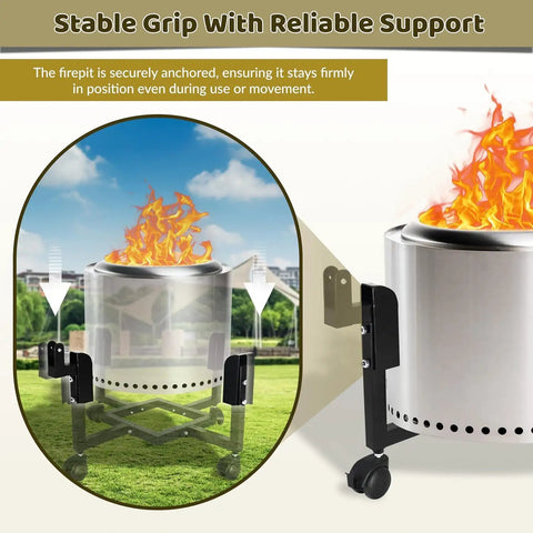 Fire Pit Trolley Stand For Solo Stove Bonfire And 19.5 Inch Fire Pits Heavy Duty Portable Base With Support Arm On Lawn