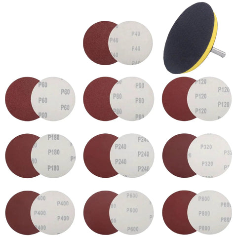4 Inch Angle Grinder Sanding Discs Kit With Cushion Pads And Backing Pad, 100 Piece Adhesive Sandpaper Discs 40 To 800 Grit, Includes Drill Adapter