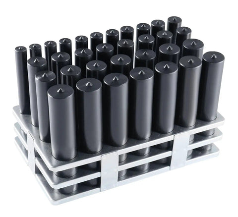 Transfer Punch Set 33-Piece 4 7/8 Inch Long 1/2 To 1 Inch Increments In 64ths Heat-Treated Steel HRC 61-63 stacked view