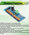 16 Channel PCA9685 PWM Servo Driver Board I2C Module with power indicator LED and connectors for Arduino and Raspberry Pi