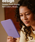 Hustle Free Pocket E Reader With Edge To Edge Color Display And Next Level Six Week Battery Life Quick Load Times And Ultra Thin Design For Maximum Chill Reading Sessions On The Road, held by a person in a cozy setting.