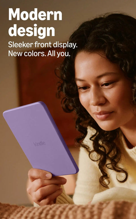 Hustle Free Pocket E Reader With Edge To Edge Color Display And Next Level Six Week Battery Life Quick Load Times And Ultra Thin Design For Maximum Chill Reading Sessions On The Road, held by a person in a cozy setting.