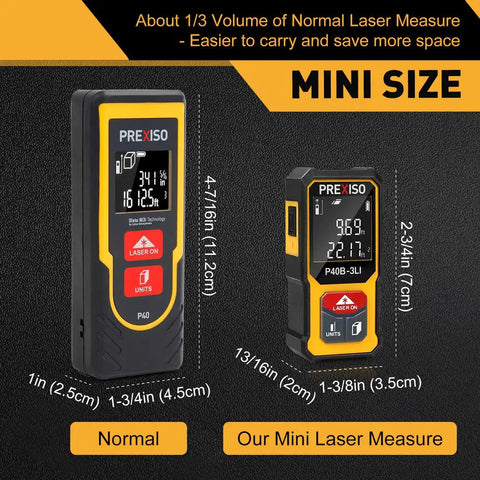 Ultra Compact Laser Distance Meter With 135 Ft Range Rechargeable Battery Handy Mini Tool For Quick DIY Measurements ABS Body Comfortable Grip On The Go Includes Hand Strap, mini size comparison
