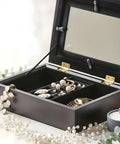 Jewelry box with Ten Sets 1 Inch Gold Mini Brass Hinges With Screws For Jewelry Boxes DIY Projects, open with jewelry inside