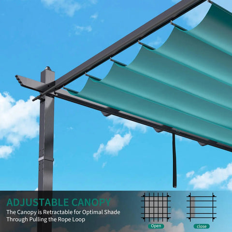 Aluminum Pergola With Retractable Canopy And Mosquito Netting, 10x13 Foot Outdoor Pavilion showing adjustable canopy detail
