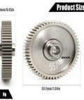 55T 0.6 Mod high speed spur gear for TT01 series RC cars replacement parts, showing aluminum build and dimensions