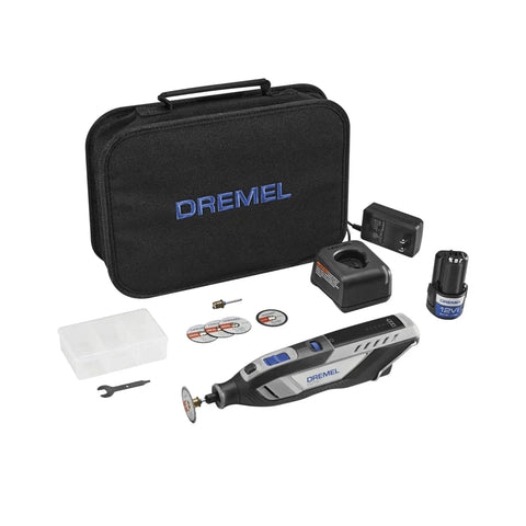 Smooth Operator 12V Cordless Rotary Tool Bundle With 160 Piece Nifty Accessory Pack, packed with charger and accessories.