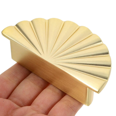 Semi Circle Cabinet Handles Set, Antique Brushed Gold Pulls for Kitchen Drawers, held in hand showing comfortable rounded grip