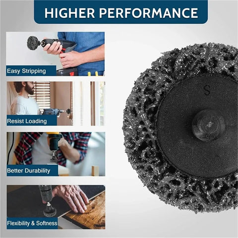 15 Pc Abrasive Strip Discs For Paint Removal Stripping And Polishing With Dense Uniform Fiber And Standard Hub Integrated Construction showing performance features.