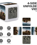 4-sided view of the Tractor Farm Alarm Clock with LED Display and 7 Color Night Light for bedroom, showcasing digital features.