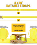 2 x 10' ratchet straps from E Track Tie Down Rail Kit 31 Piece Set with industrial grade polyester and silk webbing.
