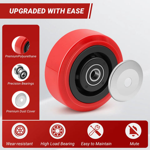 5 Inch By 2 Inch Caster Wheels With Polyurethane On Polyolefin Core, Double Ball Bearing, Dust Cover, Half Inch Bore, Heavy Duty