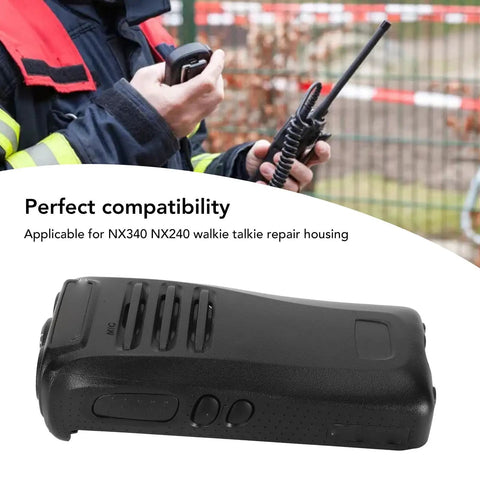 Tough As Nails Walkie Talkie Housing Case For NX340 And NX240 Two Way Radio Replacement Shell shown in black with buttons.