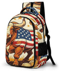 Farmland Patriotic Bull Print Unisex Backpack Large Capacity Durable Polyester Daypack With Breathable Fabric Easy Clean Material