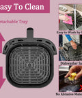 Heavy Duty Carbon Steel Air Fryer Grill Plate For 6 Quart Paris Hilton Bella Pro Series Step Up Your Cooking Game With Some Smokin Results BPA Free FDA Approved Nonstick BBQ Crisper Tray, showing detachable tray and easy cleaning options.