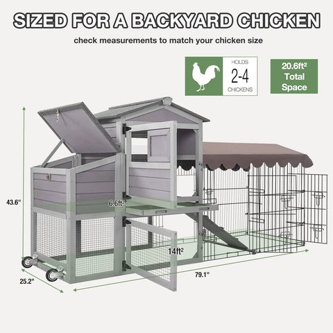 Outdoor Waterproof Chicken Coop With Run Two Level Wooden Hen House With Asphalt Roof Easy Clean Slide Out Tray Nesting Boxes
