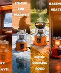 Go To All In One Propane Heater And Stove Portable With 6 Ft Regulating Valve shown in RV, ice fishing, picnic, basement uses
