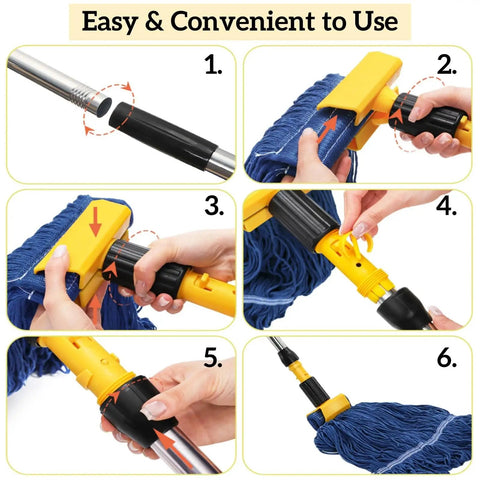 Step-by-step assembly of Heavy Duty Commercial Mop With 64 Inch Handle Looped End Wet Mop For Wet And Dry Cleaning