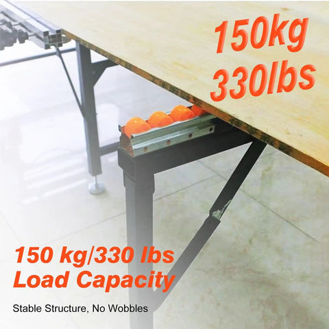 Rock Solid Adjustable Roller Stand Support Two Pack Heavy Steel Frame with smooth rollers showing 150kg load capacity.