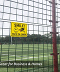 Two Pack Smile Youre On Camera Sign For Outdoor Video Surveillance Signs UV Printed Aluminum 10 By 7 Inches on fence