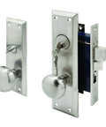 Old School Mortise Lock Set In Satin Nickel Finish For Exterior Doors Left Hand 2-1/2 Inch Backset Surface Mount With Night Latch