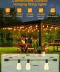 25 Ft Outdoor String Lights For Patio And Garden, Dimmable, Weatherproof And Shatterproof ST38 Edison Bulbs hanging on a gazebo