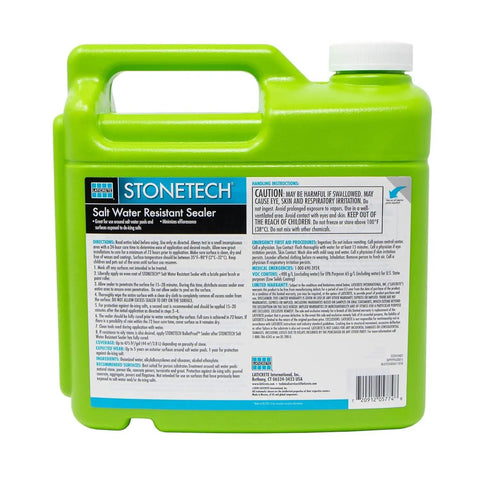 Heavy Duty Pool Deck Stone Sealer Salt Water Safe Top Shelf Anti Bloom Guard For Concrete Pavers And Patios Built Tough Chlorine Proof Professional Exterior Protectant One Gallon bottle in bright green.