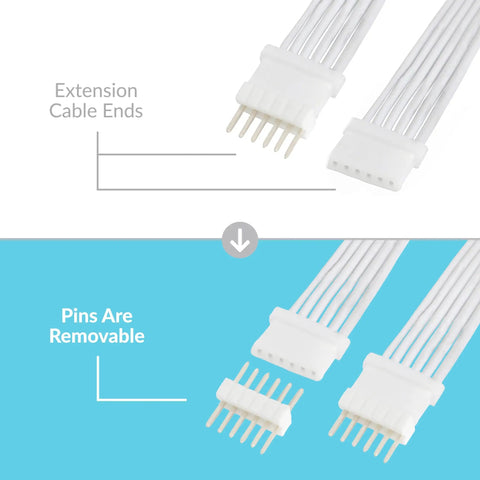 Micro 6-Pin V4 Extension Cable For Hue And Solo Lightstrip, 10ft, 2 Pack, White, removable pins detail