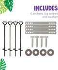 Playset Anchor Kit For Swing Sets Heavy Duty Ground Anchors with screws, washers, and metal straps for secure play equipment.