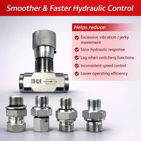 Hydraulic Flow Control Valve Set For 1-2 Ton Mini Excavators, 5-Piece Kit With Three Eighths Inch L08 Thread, M14 Fittings And Seals, 40MPa Bidirectional Flow Restrictor, Replacement Part For Precise Hydraulic Oil Regulation For Your Digger